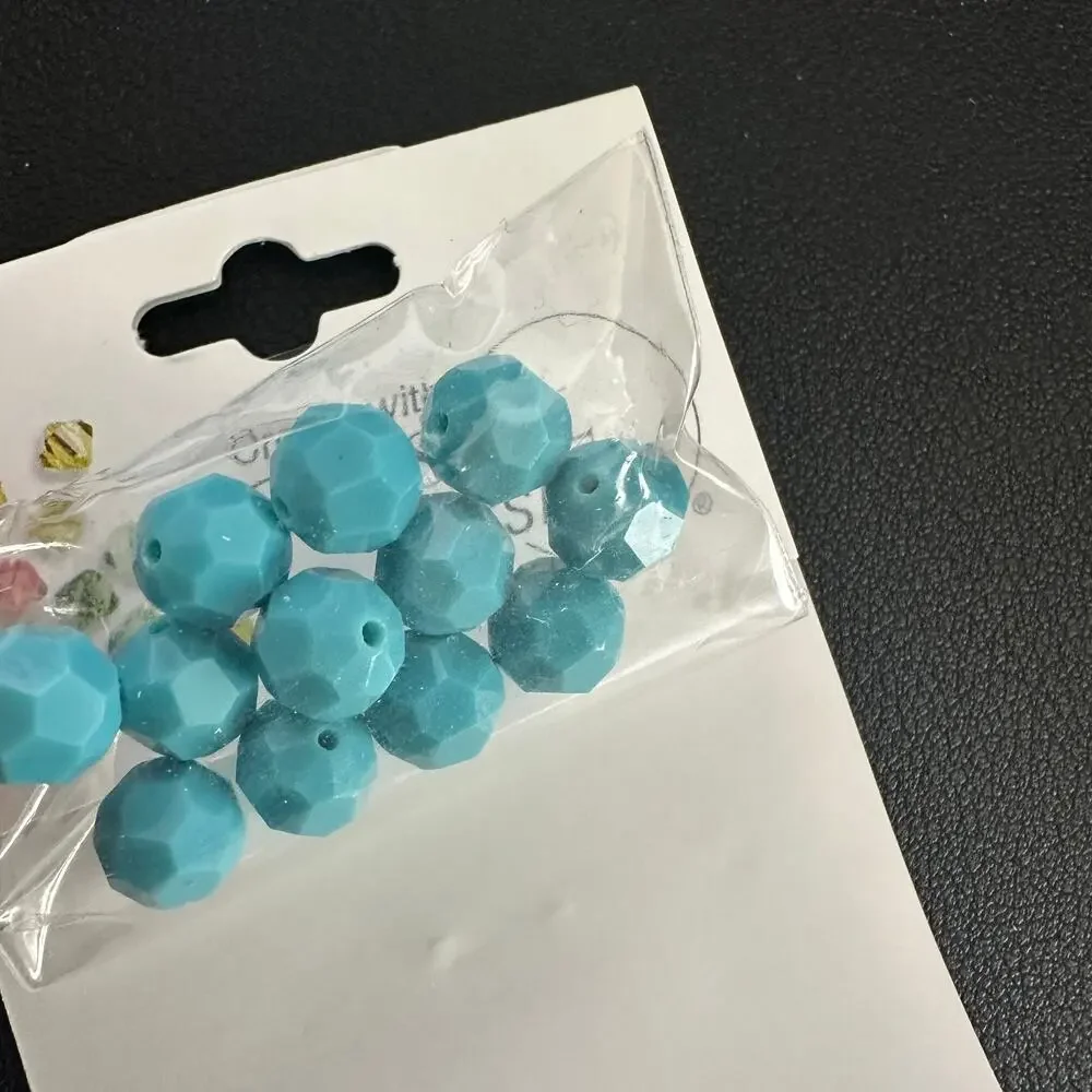 Pkg of 12, Vintage Turquoise Crystal Passions Beads – 8mm Faceted Round Glass